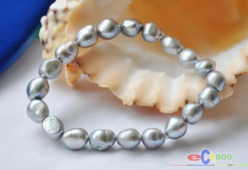 P5193 эластичный браслет из пресноводного жемчуга в стиле барокко 8 дюймов 9 мм |