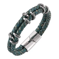 new design women jewelry men braided leather bracelet female dragon claw stainless steel magnetic clasp male bangles pd0249gr