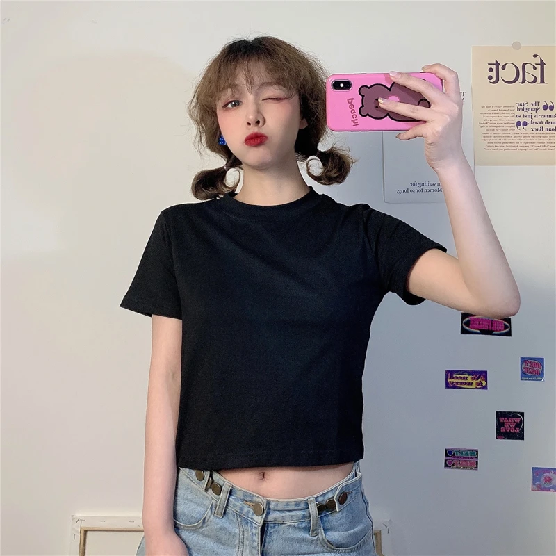 

Новинка 4183, тонкая и тонкая короткая футболка с коротким рукавом, белая футболка с коротким рукавом