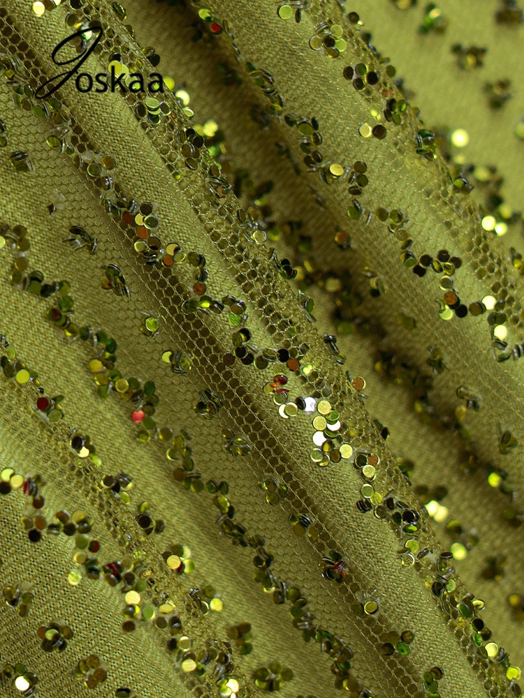 

Joskaa Sequin See-Through One-Shoulder Crop Top+Drawstring Mini Skirt 2 Piece Sets Summer Sexy Night Club Outfits For Women 2021