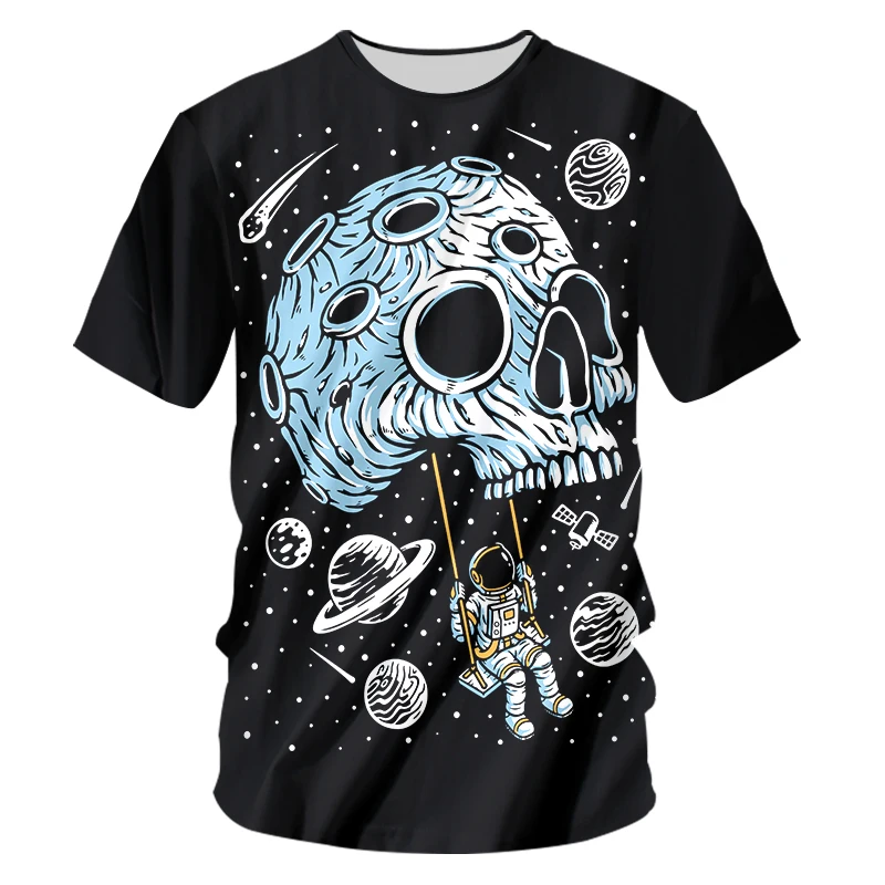 

3D Printing Horror Skull Men's T-Shirt Street Fashion Personality Crazy Skeleton Skull Short-Sleeved Wild Loose Oversized Top