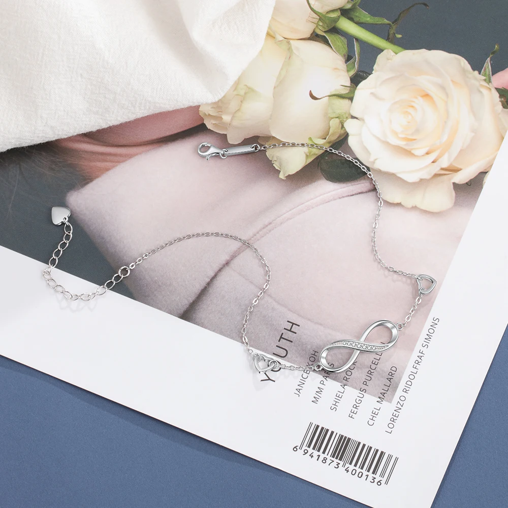 Классические серебристые браслеты на щиколотку для женщин с бесконечностью из кубического циркония на лодыжке босохождения ювелирные украшения (Lam Hub Fong).