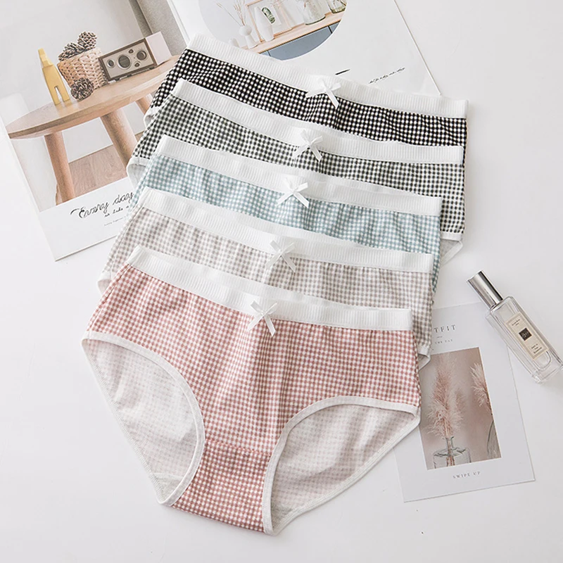 

Трусы женские хлопковые однотонные, в клетку, повседневные, M-XXL