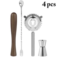 4 pcsset stainless steel cocktail tools professional bartender ice strainer mixing spoon cocktail jigger party bar accessories