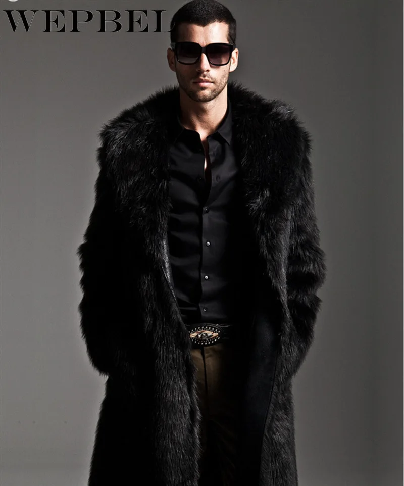 

WEPBEL Long Overcoats Men Trench Coat Men Fur Coat Winter Faux Fur Outwear Mens Parka Jackets