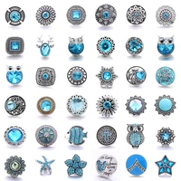 5pcslot snap button jewelry sky blue rhinestone owl cross butterfly flower snap buttons fit 18mm snaps jewelry bracelets