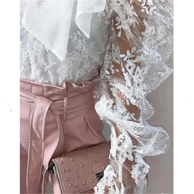 Женская кружевная блузка с цветочным принтом прозрачная свободная сетчатая