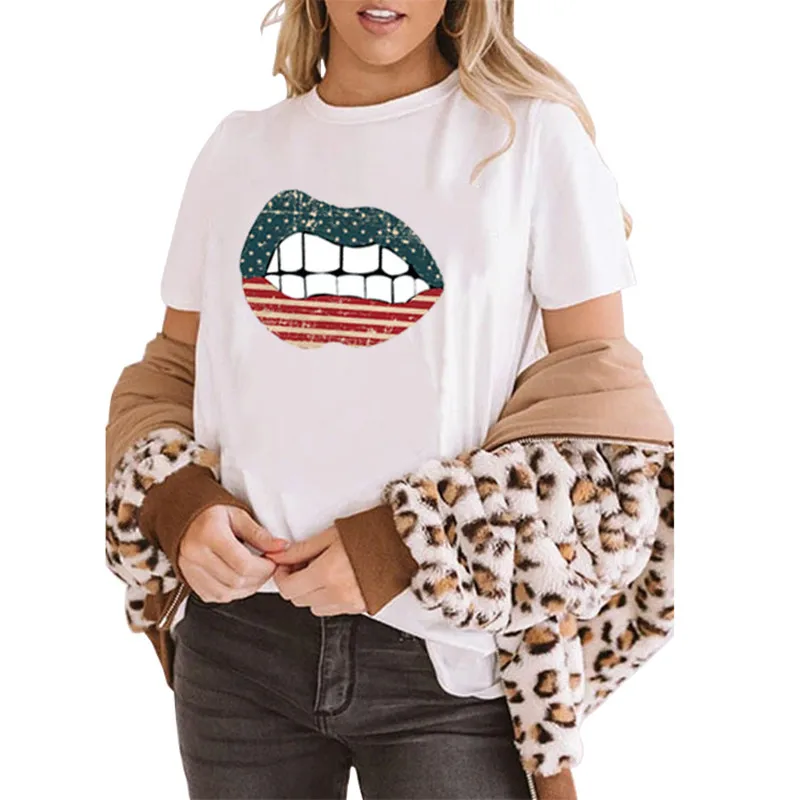 Женская футболка с принтом флага Америки пикантный топ губами эстетичный