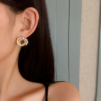 oliraft 2021 small rhinestone pearl winding circle earrings for women exquisite crystal piercing stud wedding