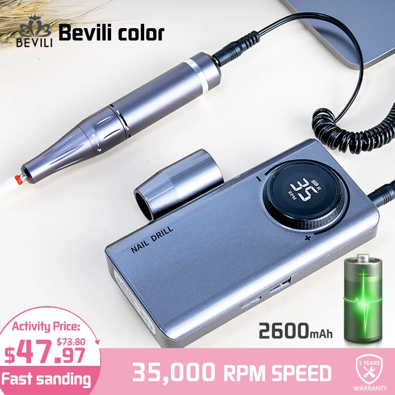 35000 RPM Nail Drill Machine Built-in 2600 mAh Portable Rechargeable Nail Drill Pen Apparatus for Manicure Nail Gel Polisher