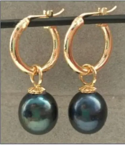 

PERFECT 10-13MM AAA BLACK SOUTH SEA PEARL EARRING 14k/20 GOLD HOOP