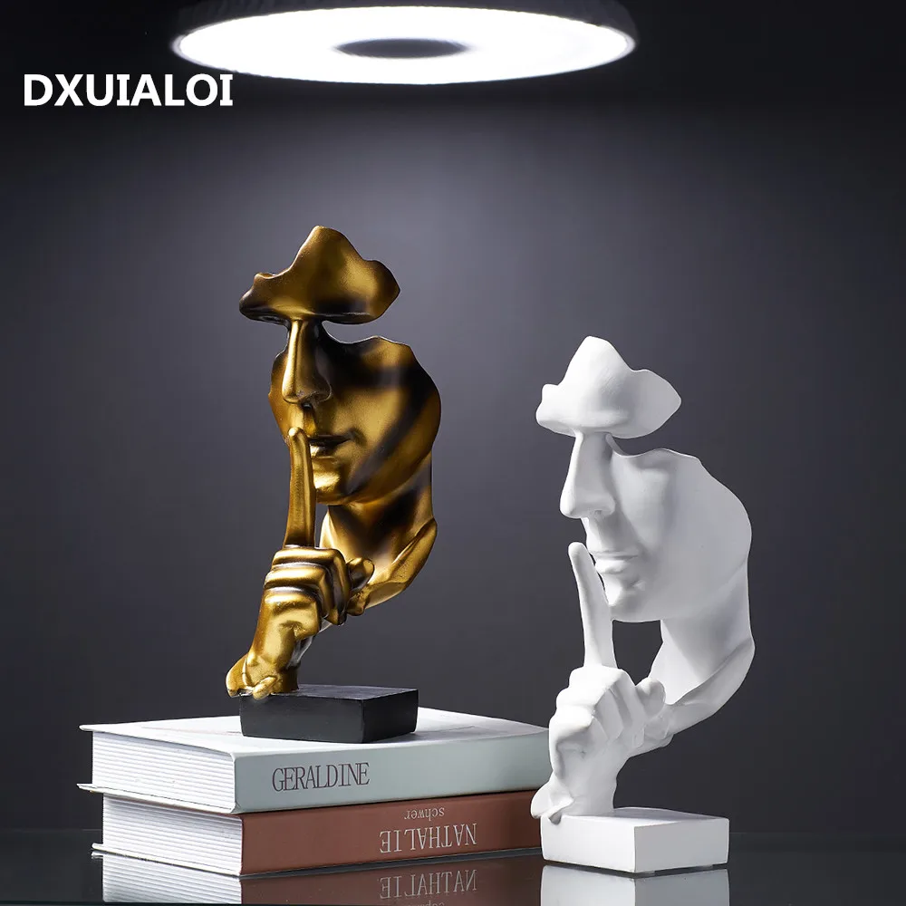 

Аксессуары для украшения дома, золотая статуя тишины для украшения, статуя человека, скульптура лица, абстрактное Африканское украшение