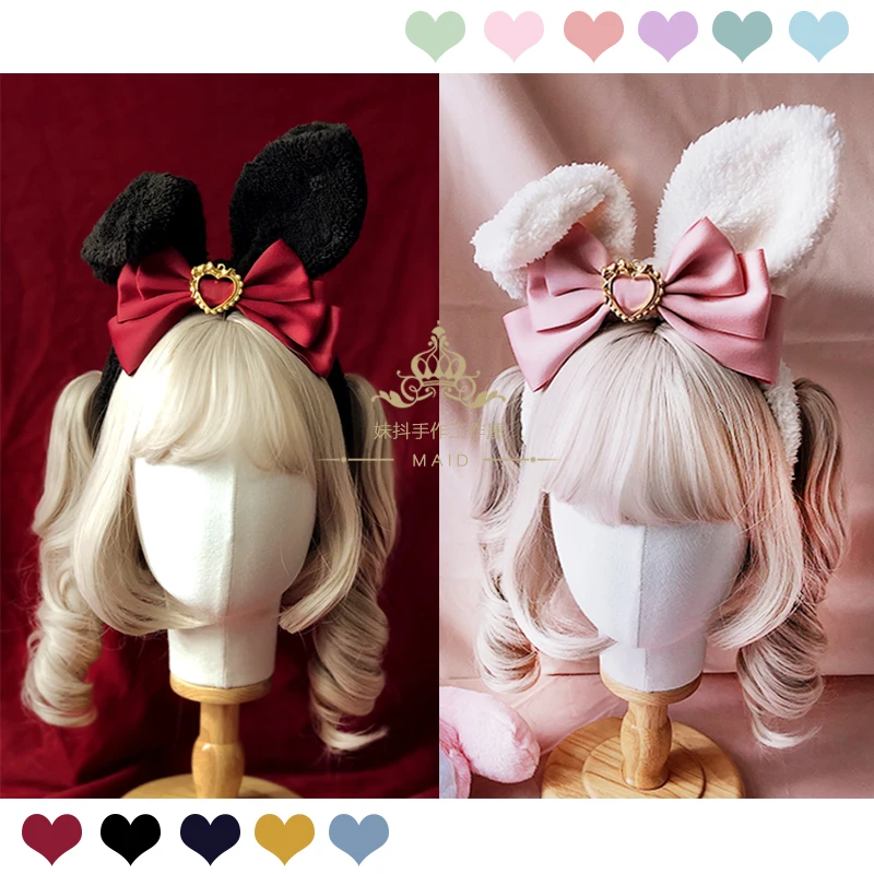 

Cute Rabbit Ears Handmade Headwear Hairband KC Lolita Bows Sweet Kawaii Cosplay Multicolor