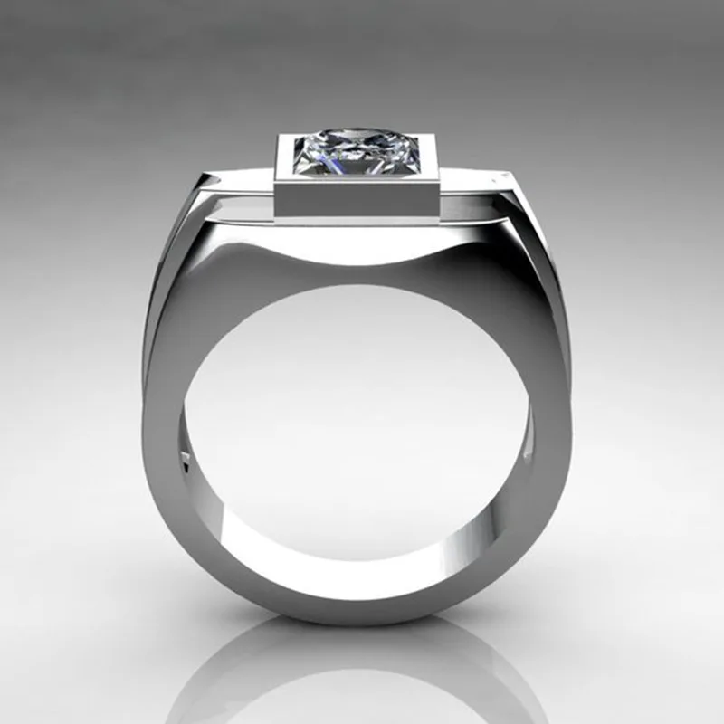 New Fashion Silver color Square Cubic Zircon Rings Anel for Men CZ Crystal Wedding Engagement Jewelry | Украшения и аксессуары