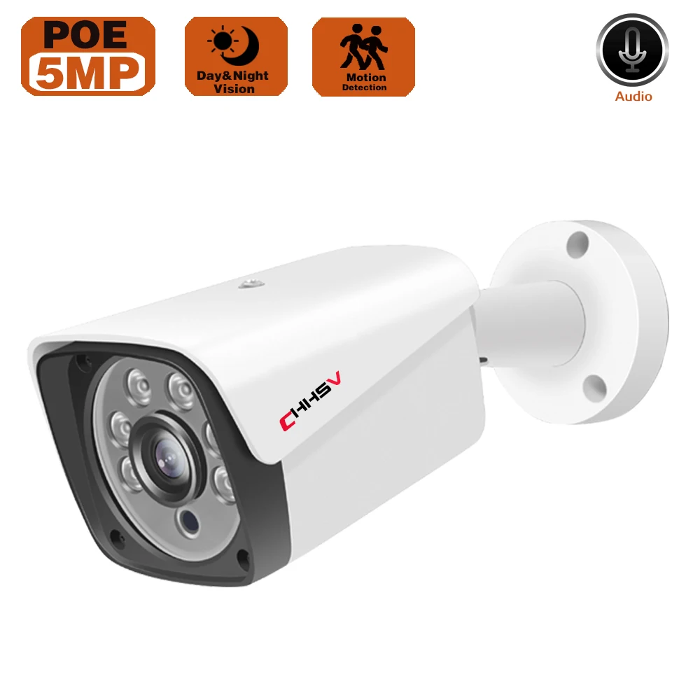 

Face Detection 5MP Audio POE IP Camera 5MP Bullet Outdoor Weatherproof CCTV Security Camera for POE NVR System Kit Xmeye