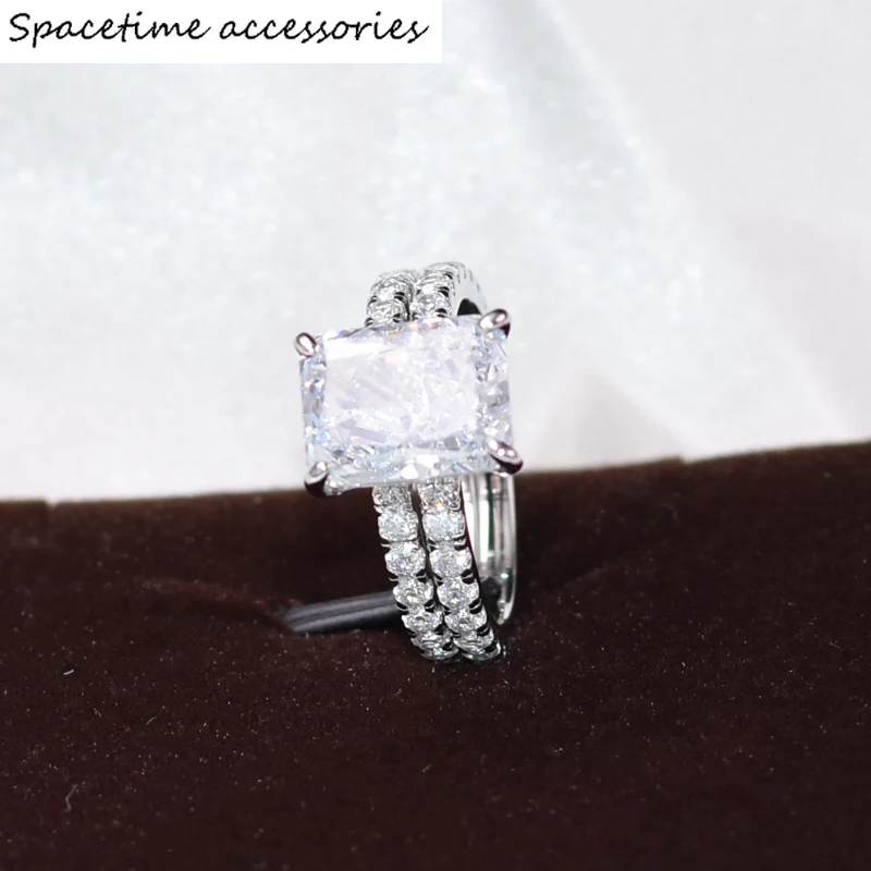 

Sparkling 8*11mm High Carbon Diamond Wedding Rings Set For Women Top QUALITY 100% 925 Sterling Silver Party Fine Jewelry