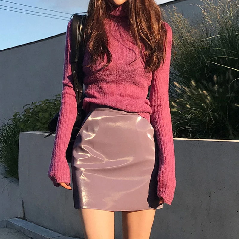 RICININA свитер женский вязанный пуловер водолазка длинный рукав однотонный тонкий