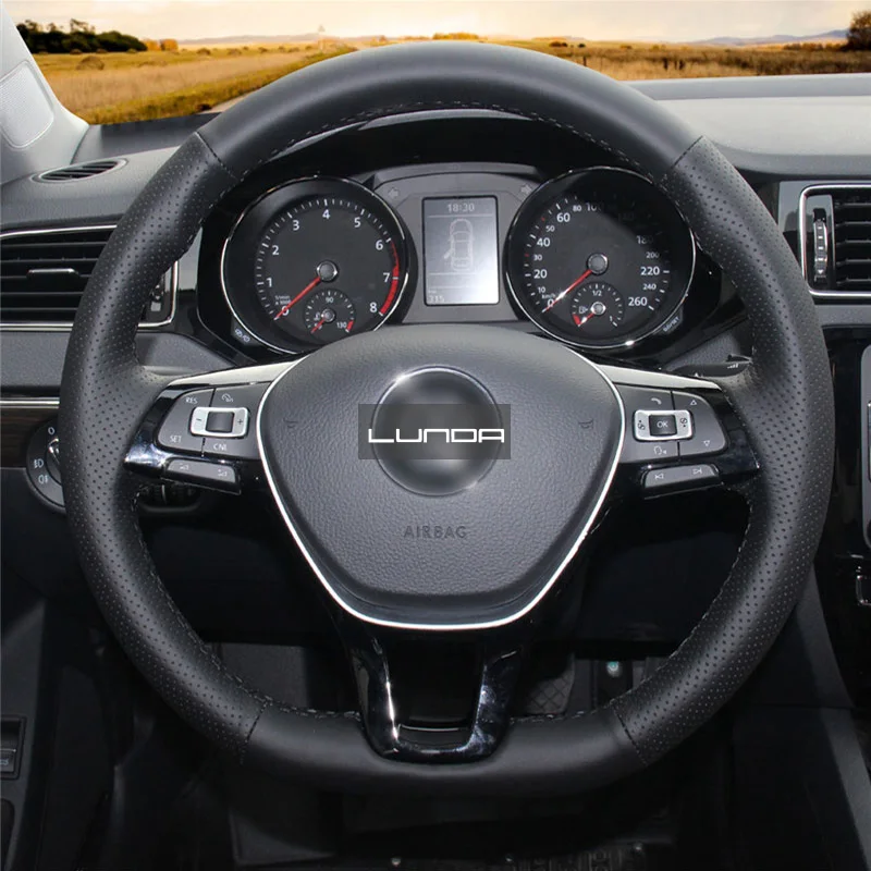 LUNDA черный чехол рулевого колеса автомобиля из искусственной кожи для Volkswagen Golf 7