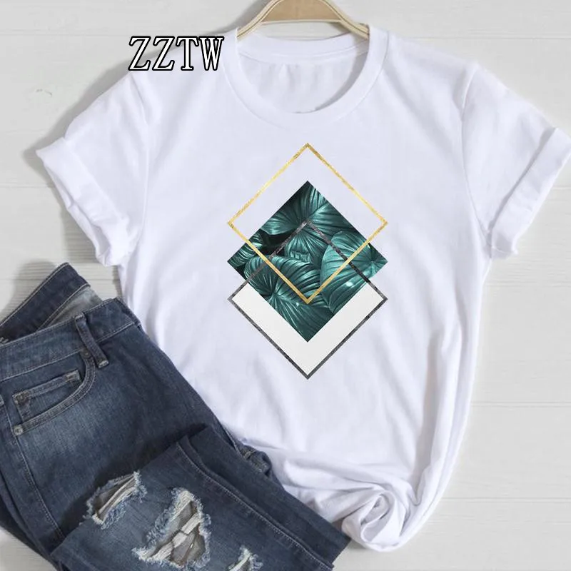 

2021 Green Style Short Sleeve Women Geometric Summer Female Tshirts Fashion Clothes Graphic Tops Lady Print Tee T-Shirt