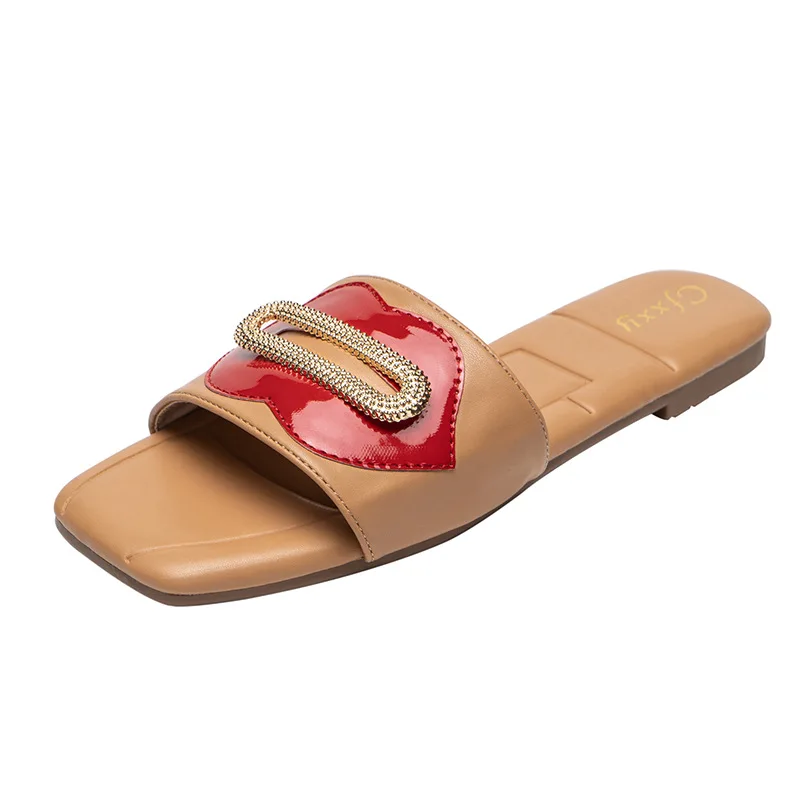 

2021 Summer Slipper Chain Slides Women High Quality Open Toe Flat Casual Sandals Leisure Sandal Female Beach Flip Flops Size 42