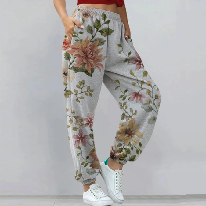 

2021 Women Casual Harajuku Print Sweatpants Fashion High Waist Pocket Long Pants Trouser Vintage Sports Joggers Pants Streetwear