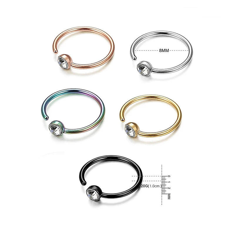 

8mm Fashion Steel Nostril Nose Hoop For Women Stud Ring Clip on Fake Piercing Body Nose Lip Rings Nose Ring Piercing Jewelry