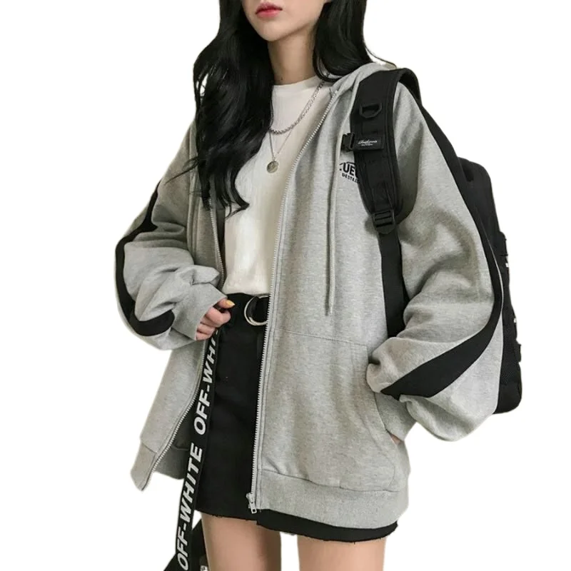 

2021 Women Sweatshirt with A Hood Fashion Autumn Plus Loose Solid Color Hoodies Zip Up Hoodie Fall Women Korean Fashion
