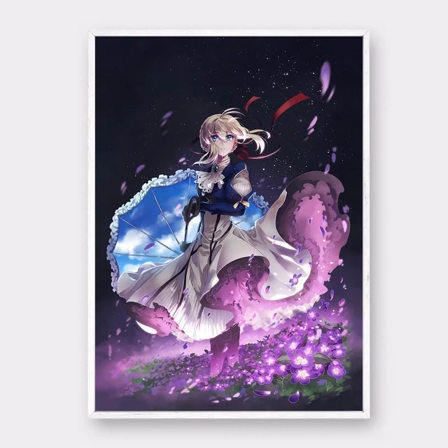 Классический постер на холсте фиолетового аниме Evergarden музыкальный настенные