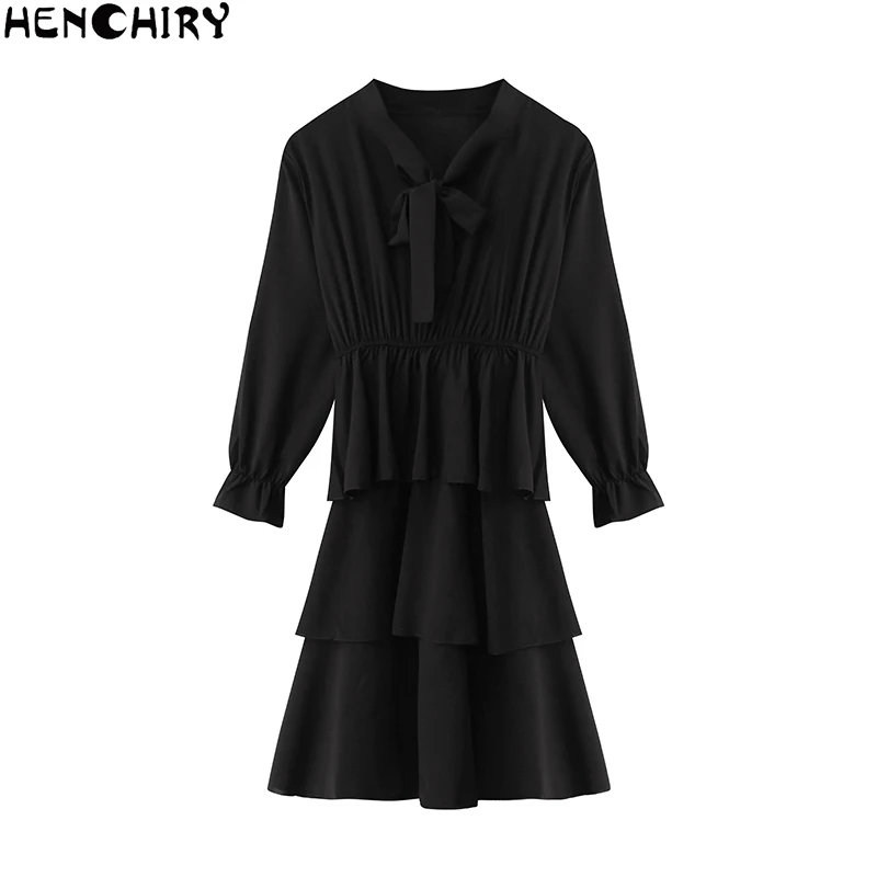Женское платье с галстуком бабочкой HENCHIRY черное элегантное в европейском и