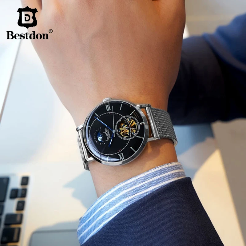 Bestdon Скелет механические часы мужские модные Moon Phase лучший бренд класса люкс из