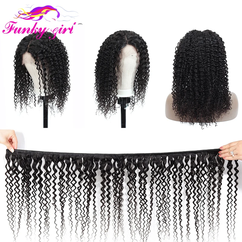 Funky Girl 13*4 парик с кружевным фронтом бразильские кудрявые парики из человеческих
