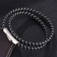 multilayer layer men bracelet mix braided leather bracelets stainless steel snaps unisex jewelry wristband bb0496