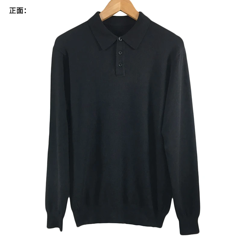 New Type of Fall Dress Men's Black Slim Elastic Long Sleeve Polo Knitted Shirt Turn-collar Sweater J809 | Мужская одежда