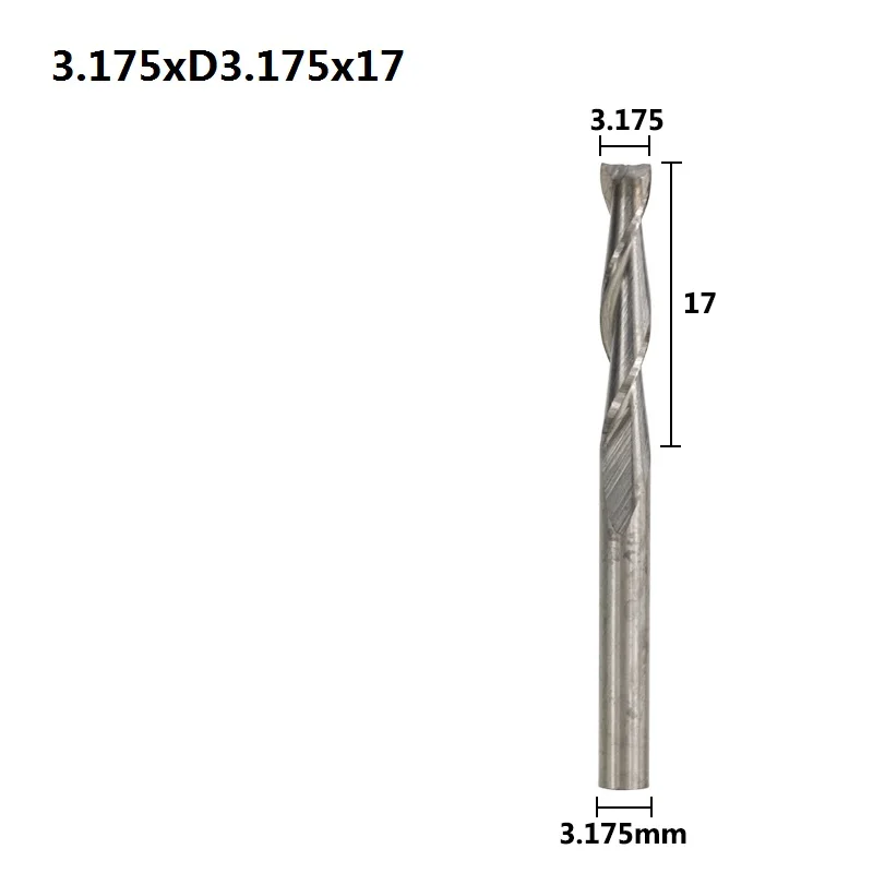 3.175xD3.175x17 XCAN 10 шт. 3,175 хвостовика 2 флейты плоский конец мельницы Спираль ЧПУ Бит для лазерной гравировки плоская фреза 0,8/1/1,5/2,0/2,5/3,175 мм - Длина режущей кромки: 3.175xD3.175x17