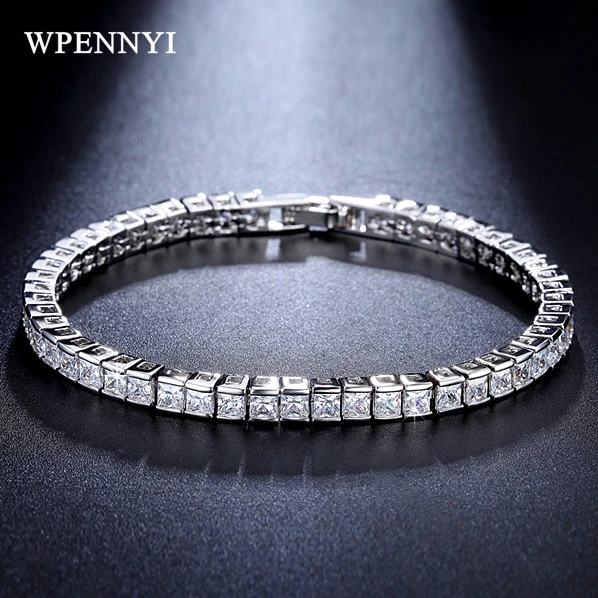 Классический квадратный 4*4 мм блестящие прозрачные циркониевые теннисные браслеты для женщин Принцесса cut