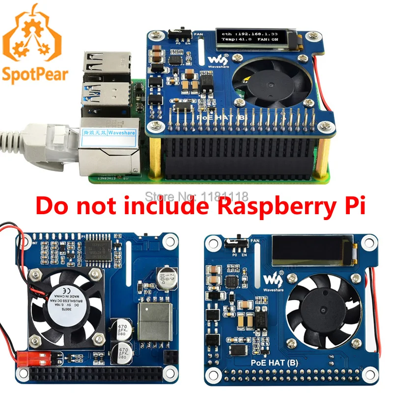 Raspberry Pi Power over Ethernet HAT (B) для 3B +/4B и 802.3af PoE сети|Демонстрационные стенды| |