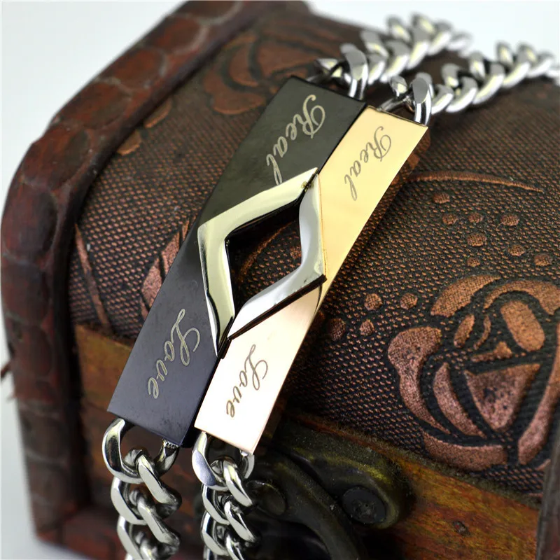 

Bohemian Rose Gold Color Stainless Steel Chain Bracelets for Women Gifts Fashion Jewelry 2020 New Style 10mm Couple Wristband