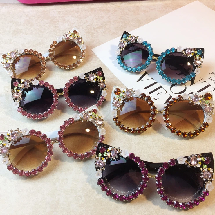

Glasses flower sunglasses metal diamond women 2021 new personality fashion sunglasses exaggerated cat's eye