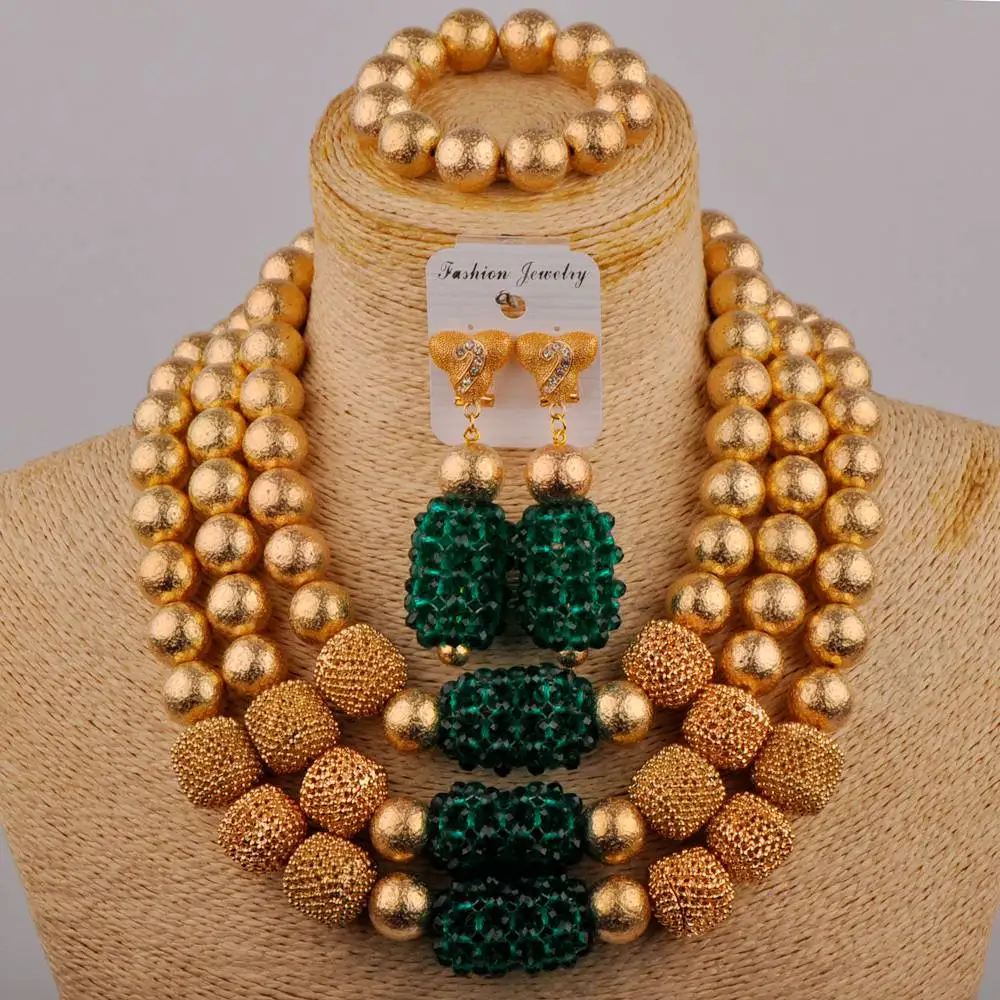 

African Wedding Beads Wedding Dress Jewelry Army Green Crystal Pillar Necklace Nigerian Bride Wedding Jewelry Set SH-101