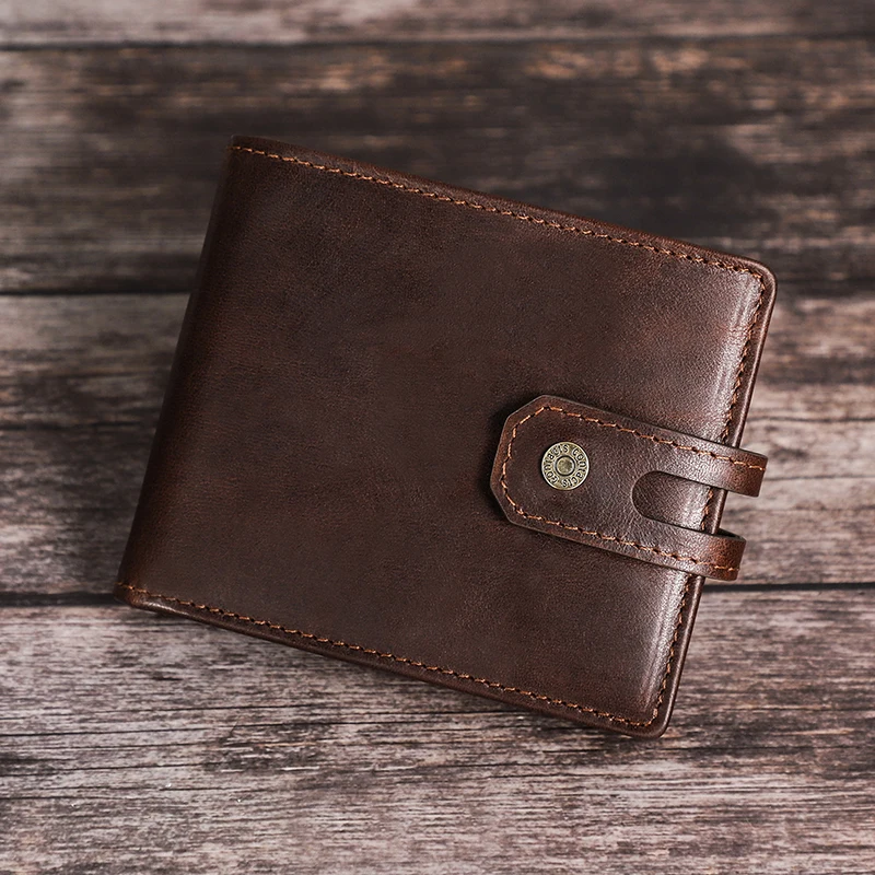 

CONTACT'S Genuine Genuine Leather Men Short Wallet RFID Vintage Small Money Clip Coin Purse Male Slim Bifold Wallet Hasp Design