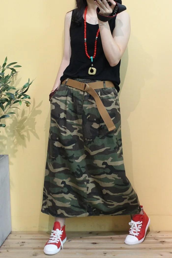 Камуфляжная джинсовая юбка новая Ретро литературная Женская свободная длинная