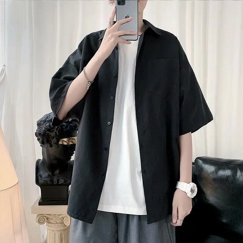 Spring Autumn Pure Shirt Men's Casual Long Sleeve Shirt High QualityMen's Casual Stand-Up Collar Loose Shirt Men tops Oversize