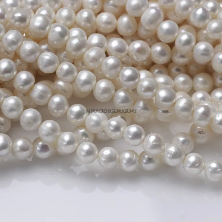 

APDGG Genuine Natural wholesale 5strands AA 7mm grdae A+ potato round white pearl strands loose beads women lady jewelry DIY