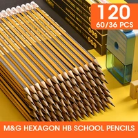 mg 3660120pcs hexagon pre sharpened hb school pencils with eraser lead wood pencil wooden graphite pencil school supplies