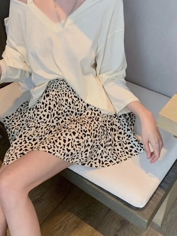 

Women'S Autumn New Style Korean Fashion Retro Small Fresh High Waist Skirt Is Thin And Temperament Leopard Print A-Line Skirt