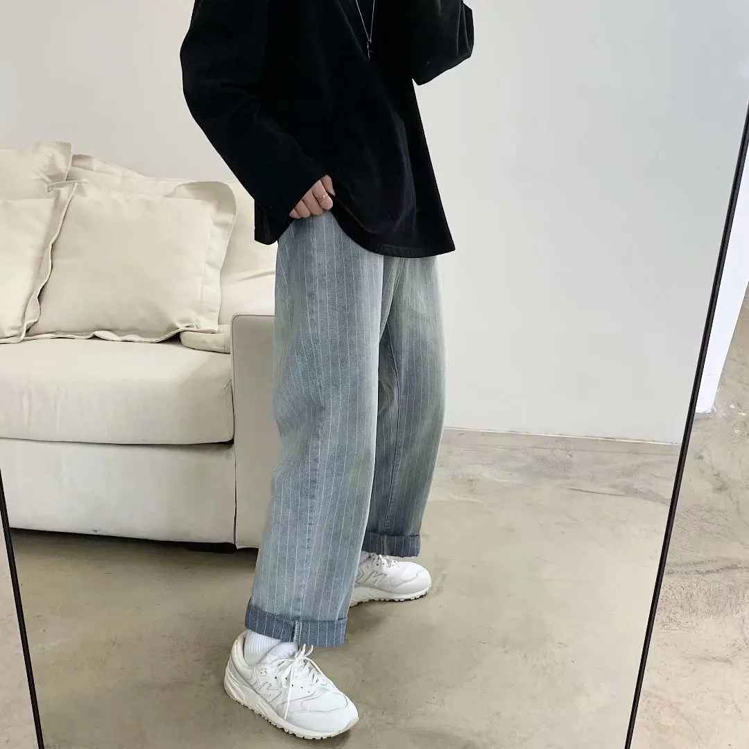 

Men's jeans 2021 spring and autumn new loose hip-hop tide brand casual straight straight pure color straight male youth trousers