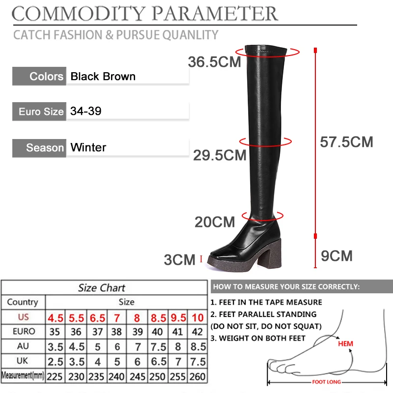 

BYQDY Sexy PU Leather Over the Knee Boots Woman Bandage Chunky Heels Square Toe Long Boots For Tall Girls Autumn Winter Shoes