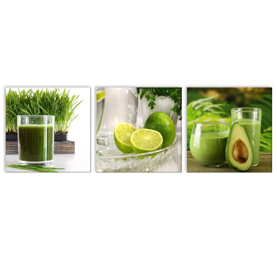 

3 Pieces Green Drink And Fruit HD Printed Painting Wall Art Modular Poster Modern Canvas Living Room Pictures Home Decor