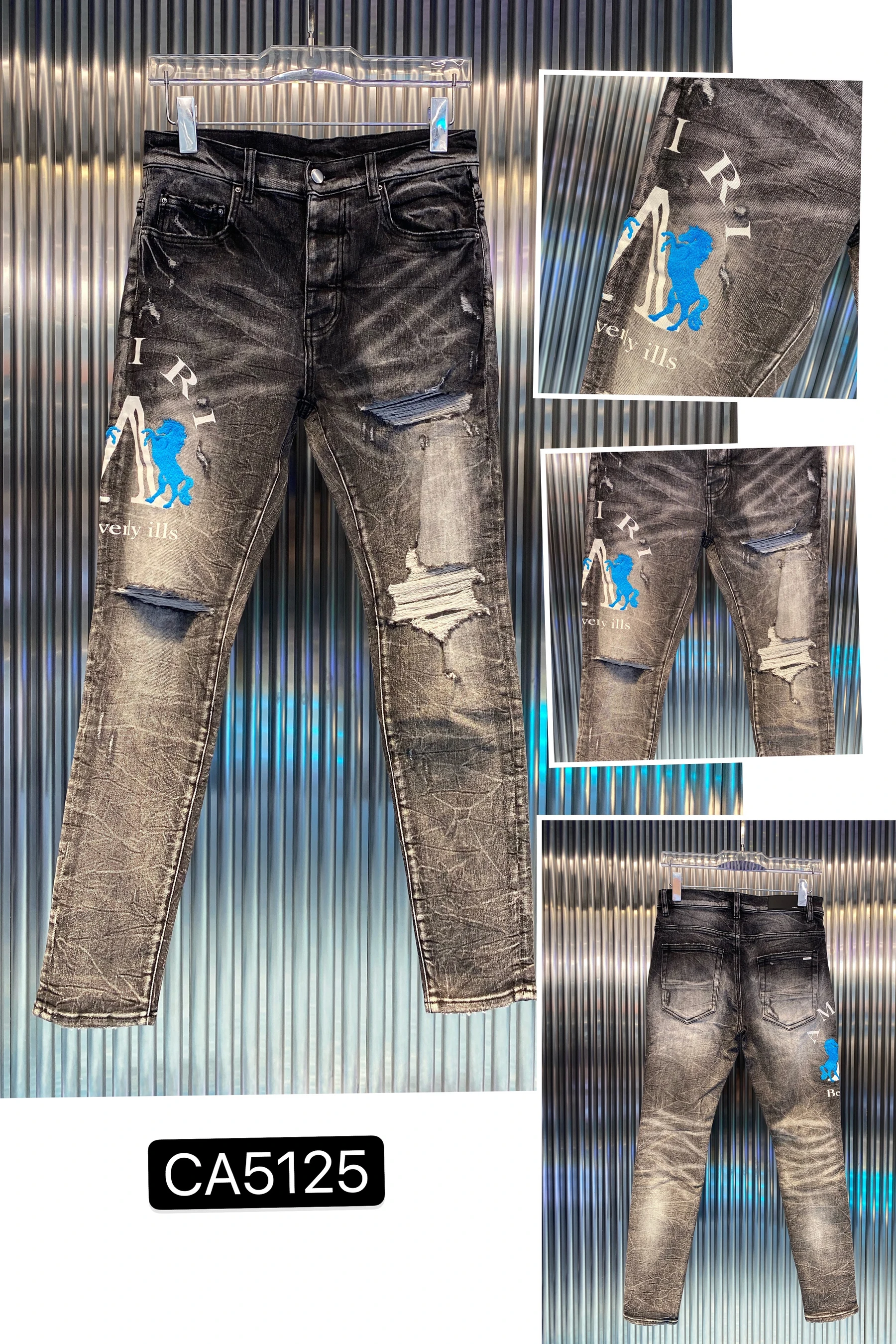 Джинсы мужские Стрейчевые с графическим принтом штаны из денима в байкерском