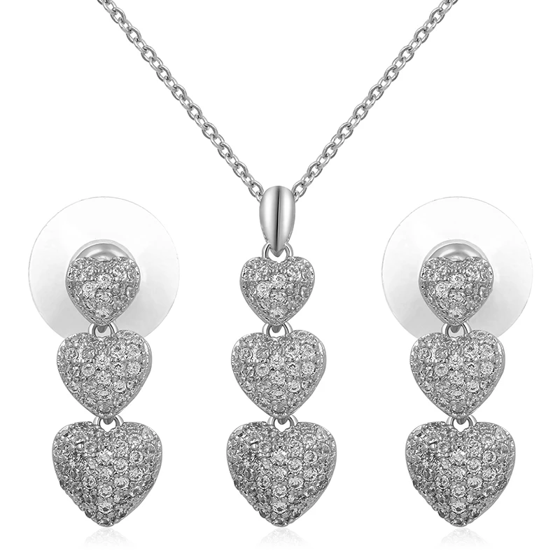 237 SILVER Фианит Круг Кулон Цепочки и ожерелья и серьги комплект ювелирных изделий для Для женщин в Родий Серебро Цвет/розовое золото Цвет покрытием - Окраска металла: 237 SILVER